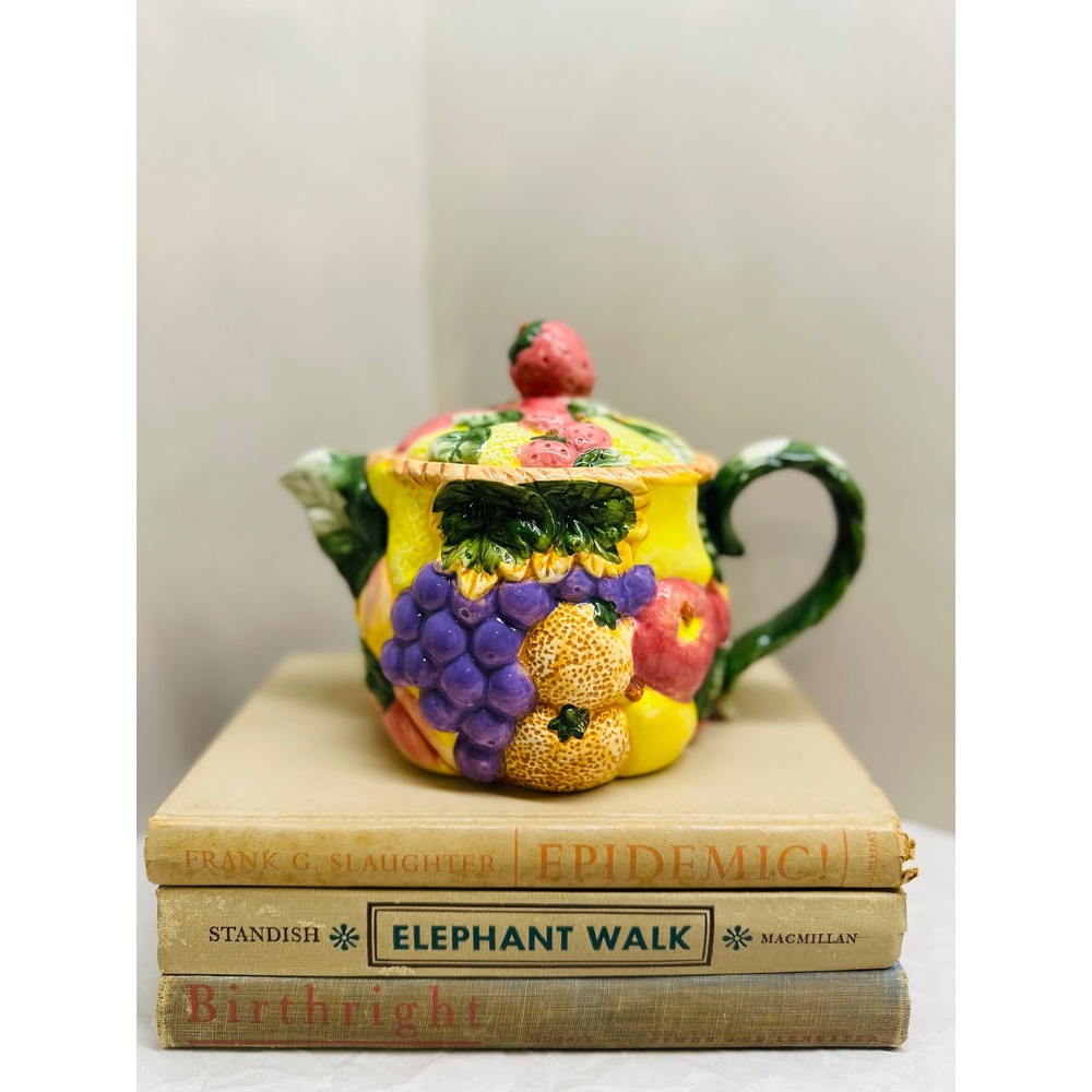 Vintage Fitz and Floyd Calypso Hand Painted Porcelain Fruit Teapot Cottagecore